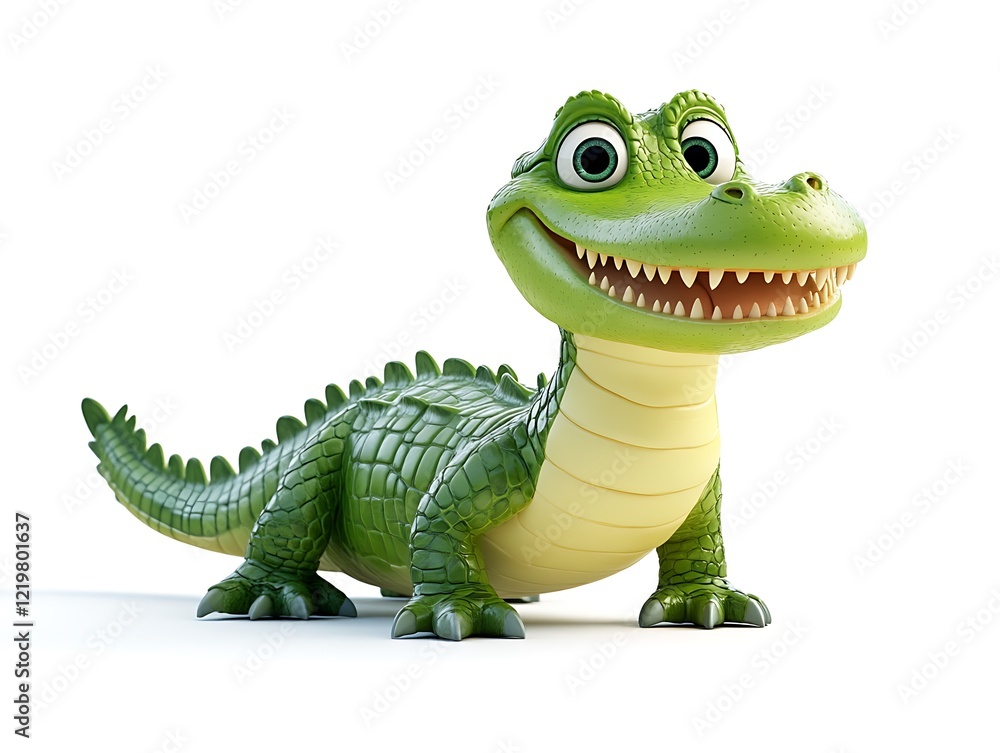 Fototapeta premium Cute Cartoon Alligator 3d Render Happy Reptile Illustration