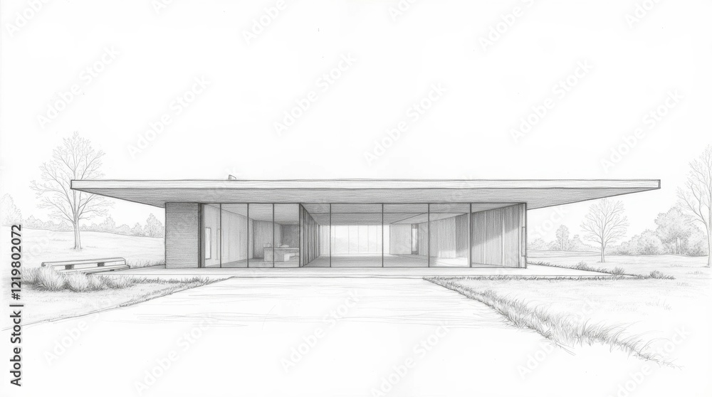 Modern Hall Architectural Sketch: Emphasis on Fourth Floor Modern Hall Architectural Sketch: Emphasis on Fourth Floor