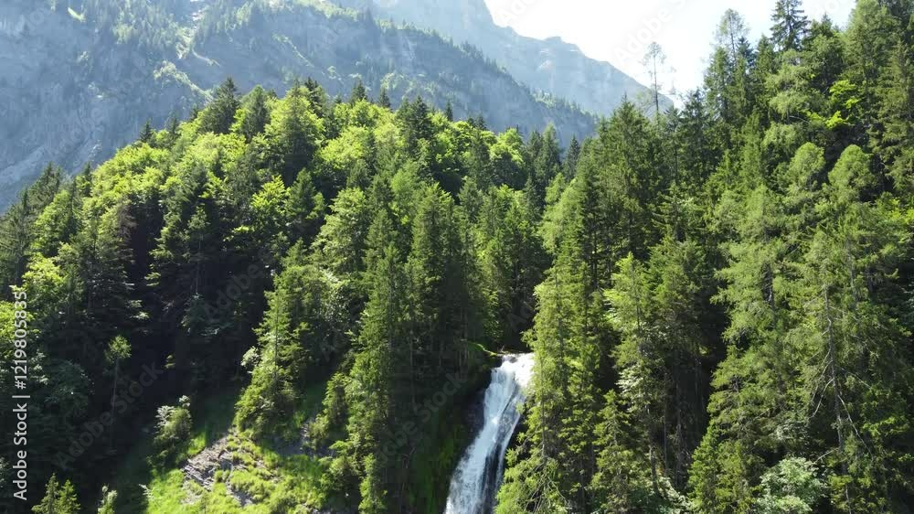 Aerial view of Cascade du Rouget (Rouget Waterfalls) in Sixt-fer-a-cheval in Haute-Savoie France Aerial view of Cascade du Rouget (Rouget Waterfalls) in Sixt-fer-a-cheval in Haute-Savoie France