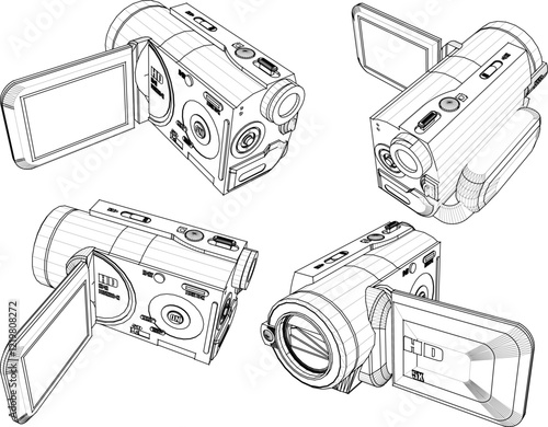 Vector sketch illustration silhouette design of camera video camcorder for taking pictures