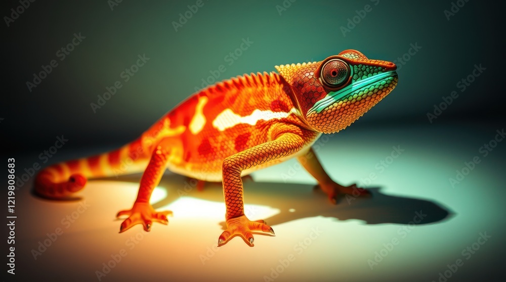 Obraz premium Reptile Radiance - A close-up of a vibrant chameleon with intricate scales