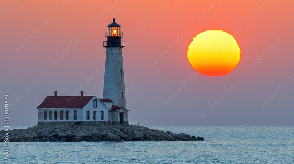 Lighthouse on a small island at sunset. Lighthouse on a small island at sunset.