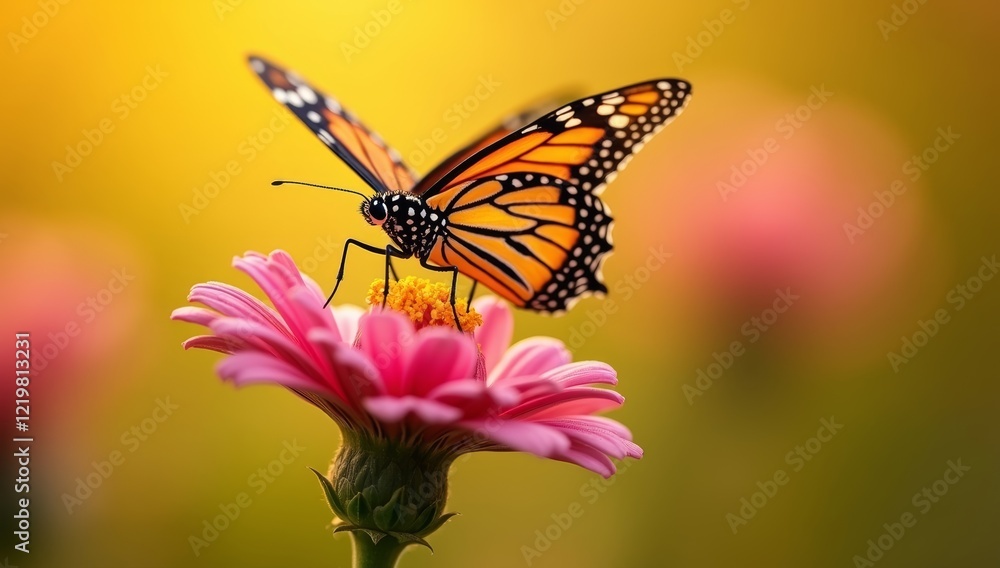 Fototapeta premium a beautiful butterfly sips nectar from a flower