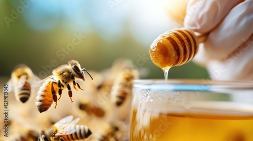 Warm tea infused with honey and nature's sweetness in a cozy setting photo