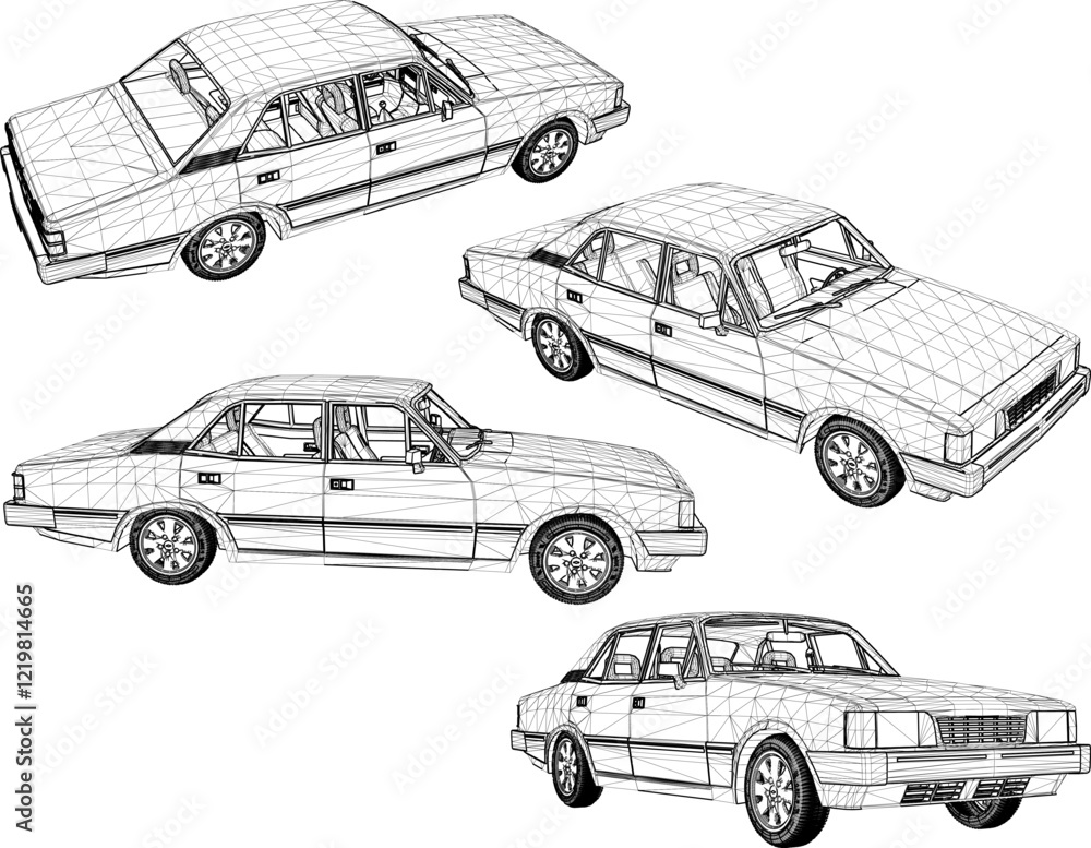 Fototapeta premium Vector sketch illustration silhouette design of old classic European vintage ca