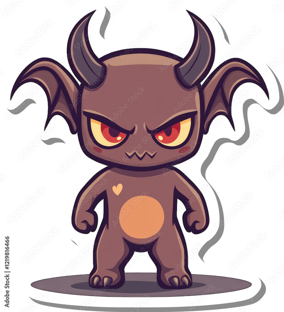 Fototapeta premium Adorable Cartoon Devil With Horns And Wings