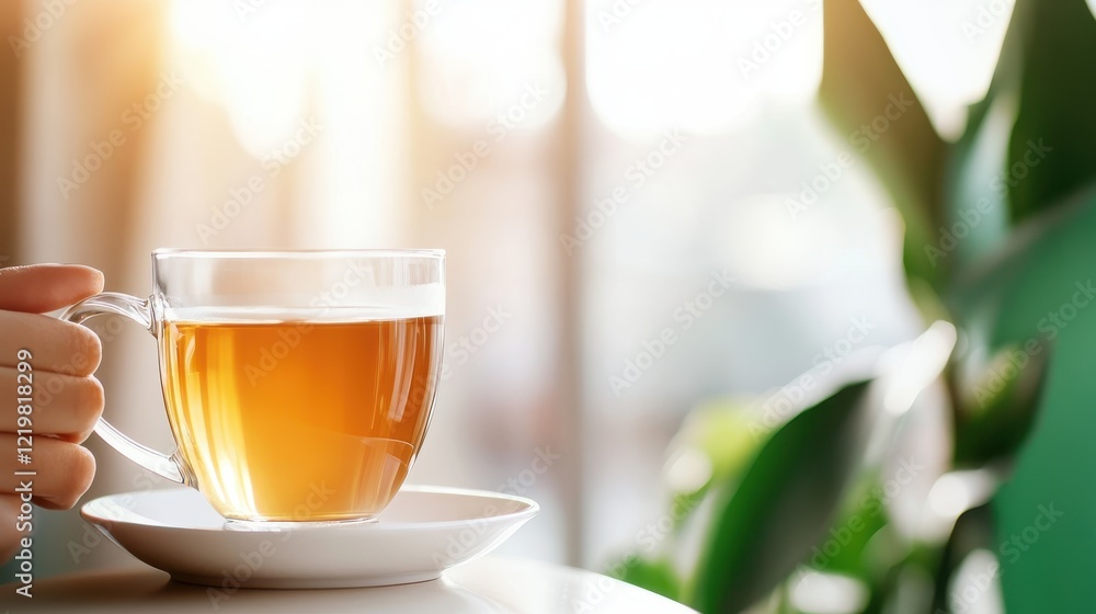 Relaxing afternoon tea by the window with a warm smile Relaxing afternoon tea by the window with a warm smile