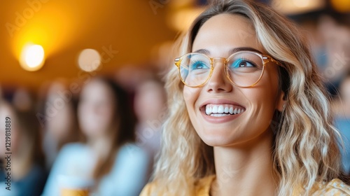 Joyful young women enjoying a cinematic experience in a lively theater photo