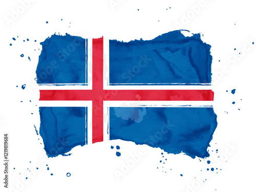 Flag of Iceland, brush stroke background.  Flag of Iceland on white background. Watercolor style for your design.  EPS10.