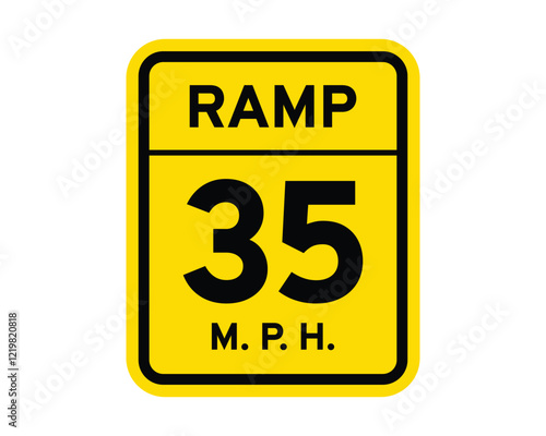 Traffic Sign Indicating Advisory Speed on Exit Ramp (35 mph) on Public Roads, High-Quality Vectorial Stock Image