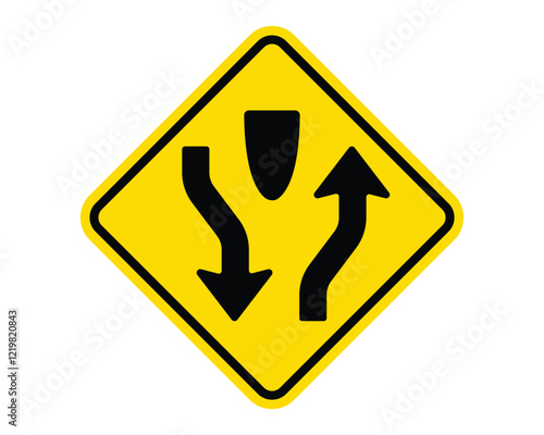 Traffic Sign Indicating Divided Highway Ahead on Public Roads, High-Quality Vectorial Stock Image