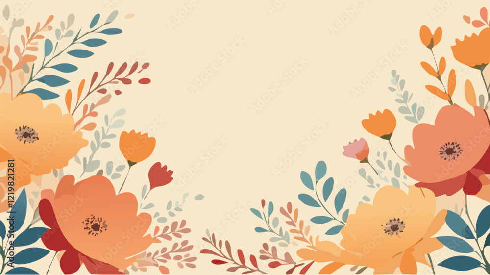 Autumn flowers composition. Abstract vector art floral background vector, wallpaper with watercolor, leaf framed, flower, vivid foliage, aquarelle frame, in green and blue, summer colors. Autumn flowers composition. Abstract vector art floral background vector, wallpaper with watercolor, leaf framed, flower, vivid foliage, aquarelle frame, in green and blue, summer colors.