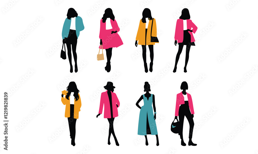 Fashion Silhouettes of Stylish Women - Trendy Outfit and Modern Look Illustration Fashion Silhouettes of Stylish Women - Trendy Outfit and Modern Look Illustration