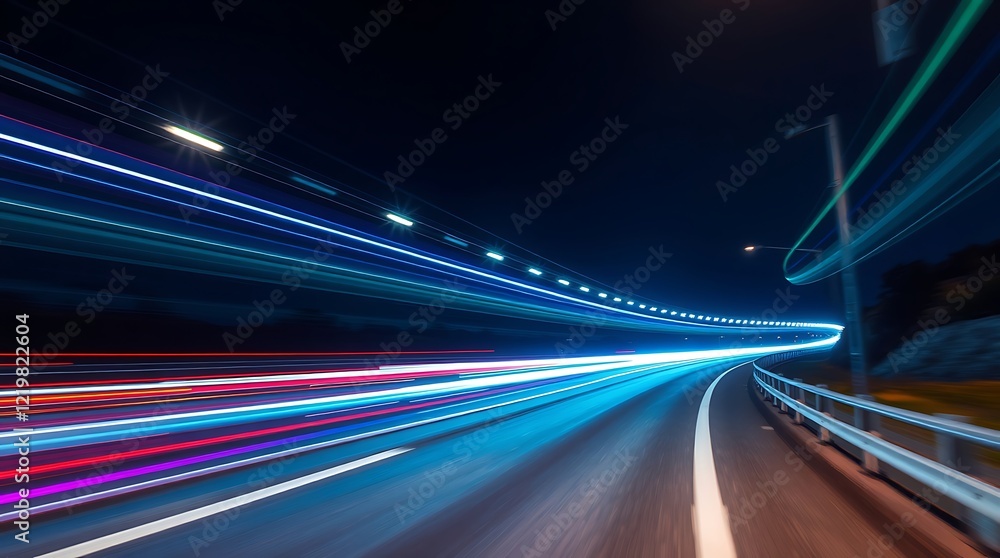 Obraz premium Night Highway Speed - Vivid Light Trails on a Winding Road