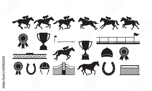 Horse Racing Silhouettes and Icons - Jockeys, Horses, Trophies, and Equestrian Elements