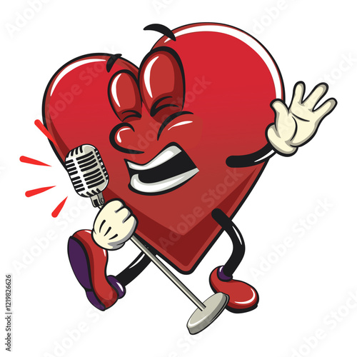 Cute heart vektor illustration mascot character sing earnestly with maximum style, work of hand drawn