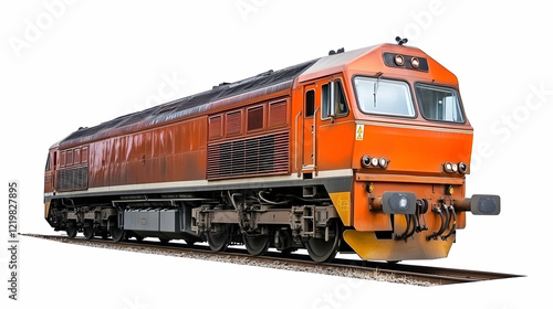 Wallpaper Mural Orange freight train on tracks, white background, transport Torontodigital.ca