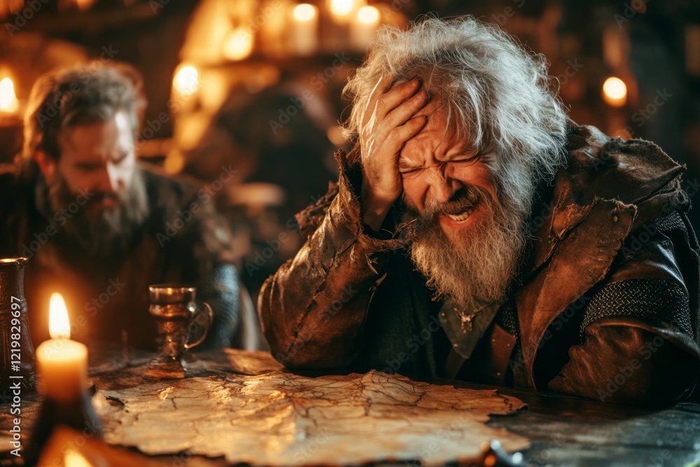 custom made wallpaper toronto digitalA character looking at a complicated fantasy map during a tabletop role-playing game, holding their head in confusion as other players laugh