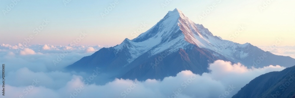 Majestic mountain peak hidden in the cloud layer, summit, scenery, nature Majestic mountain peak hidden in the cloud layer, summit, scenery, nature