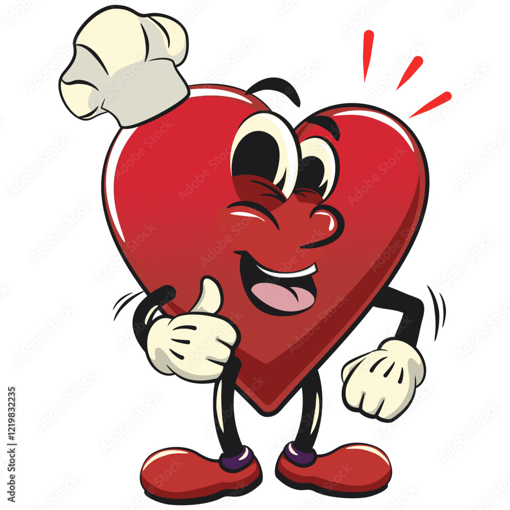 Cute heart vektor illustration mascot character love being chef give thumbs up, work of hand drawn Cute heart vektor illustration mascot character love being chef give thumbs up, work of hand drawn