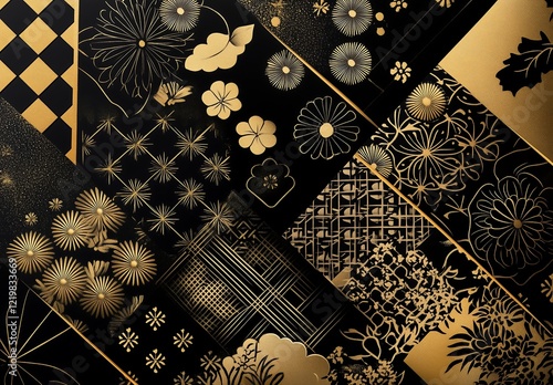Japanese-Inspired Black and Gold Aesthetics for High-End Gatherings,高級な集まりにぴったりな和風インスパイアの黒と金の美学.Generative AI