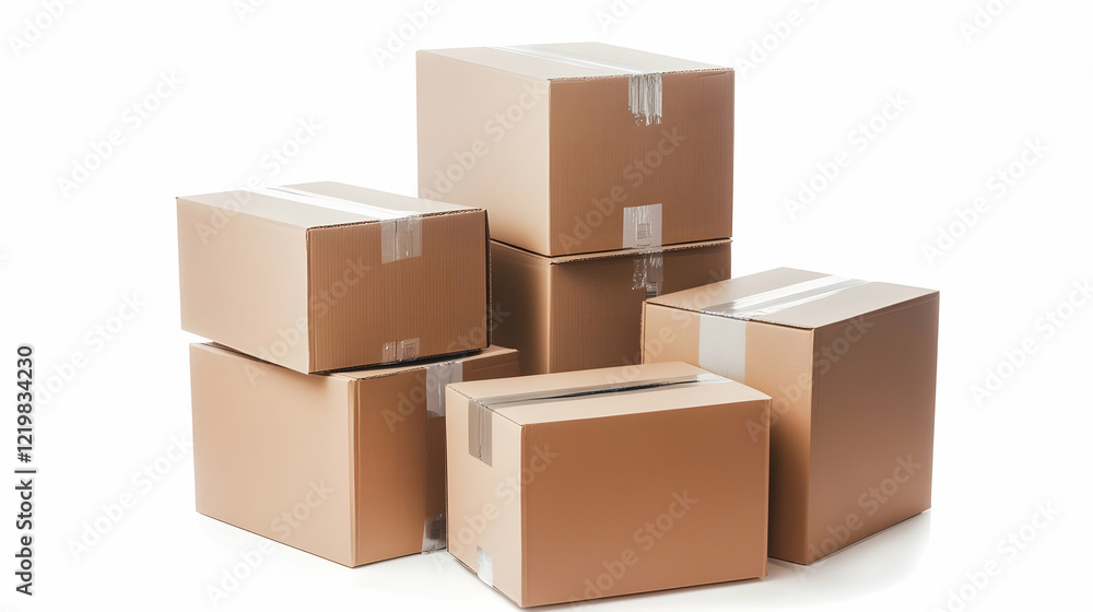 Fototapeta premium Cardboard boxes stacked, warehouse storage, shipping