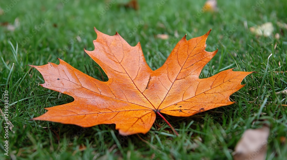 A beautifully captured vibrant orange maple leaf resting on a lush green grass surface, showcasing the essence of autumn and the changing seasons in nature. A beautifully captured vibrant orange maple leaf resting on a lush green grass surface, showcasing the essence of autumn and the changing seasons in nature.