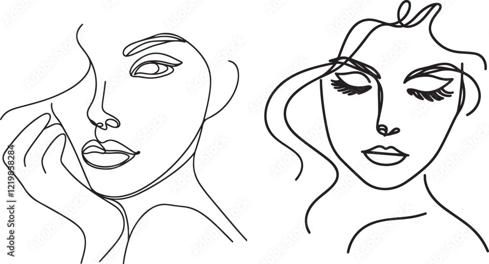 Abstract art. Face silhouette. Abstract portrait. One line illustration. Fashion girl concept isolated on white. Abstract art. Face silhouette. Abstract portrait. One line illustration. Fashion girl concept isolated on white.