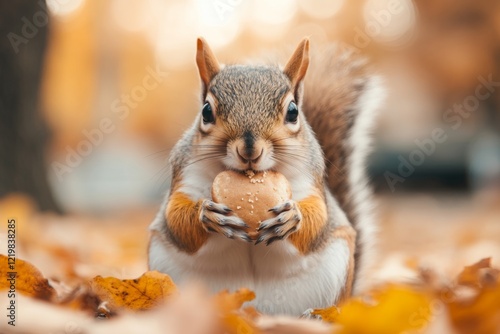 A person sitting in a park, staring in shock as a squirrel steals their sandwich and scurries up a tree, leaving crumbs behind photo