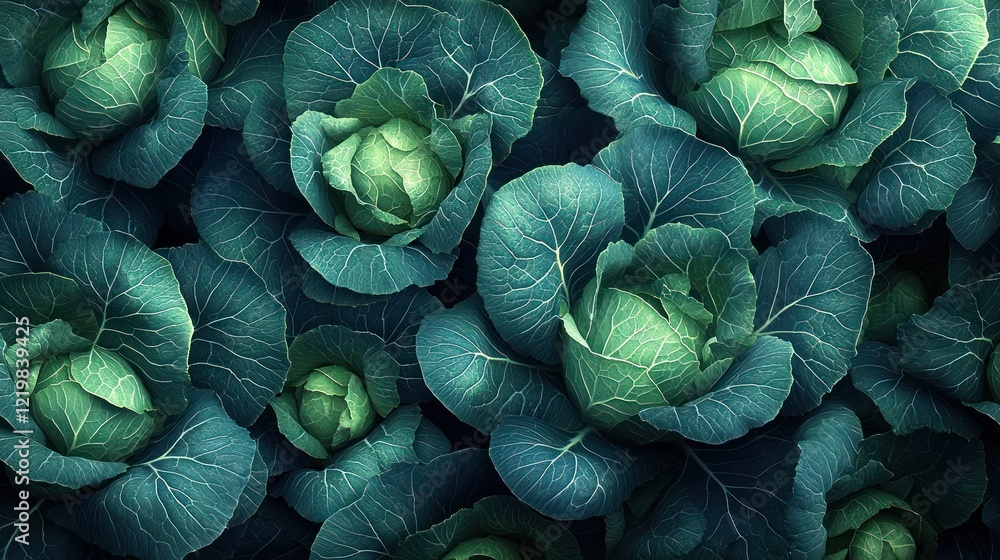 Obraz premium Fresh Green Cabbage Leaf Vibrant Botanical Illustration Healthy Organic Vegetable Salad Nutrition