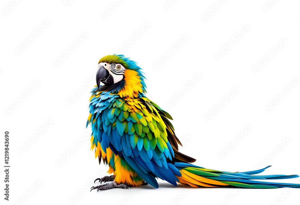 Fototapeta premium Vibrant Macaw Parrot, Profile View, Isolated on White