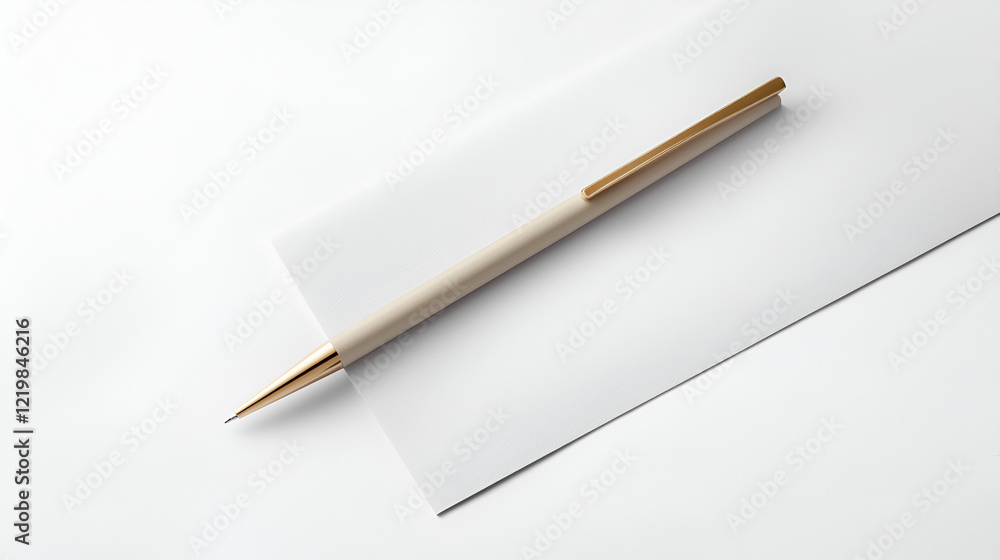 Elegant pen resting on a blank white envelope, ready for a message. Elegant pen resting on a blank white envelope, ready for a message.
