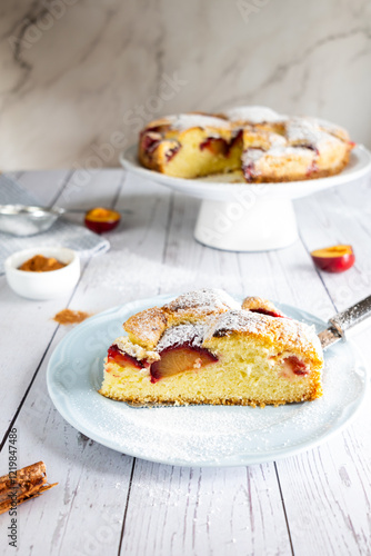 Homemade plum pie, rustic and delicious