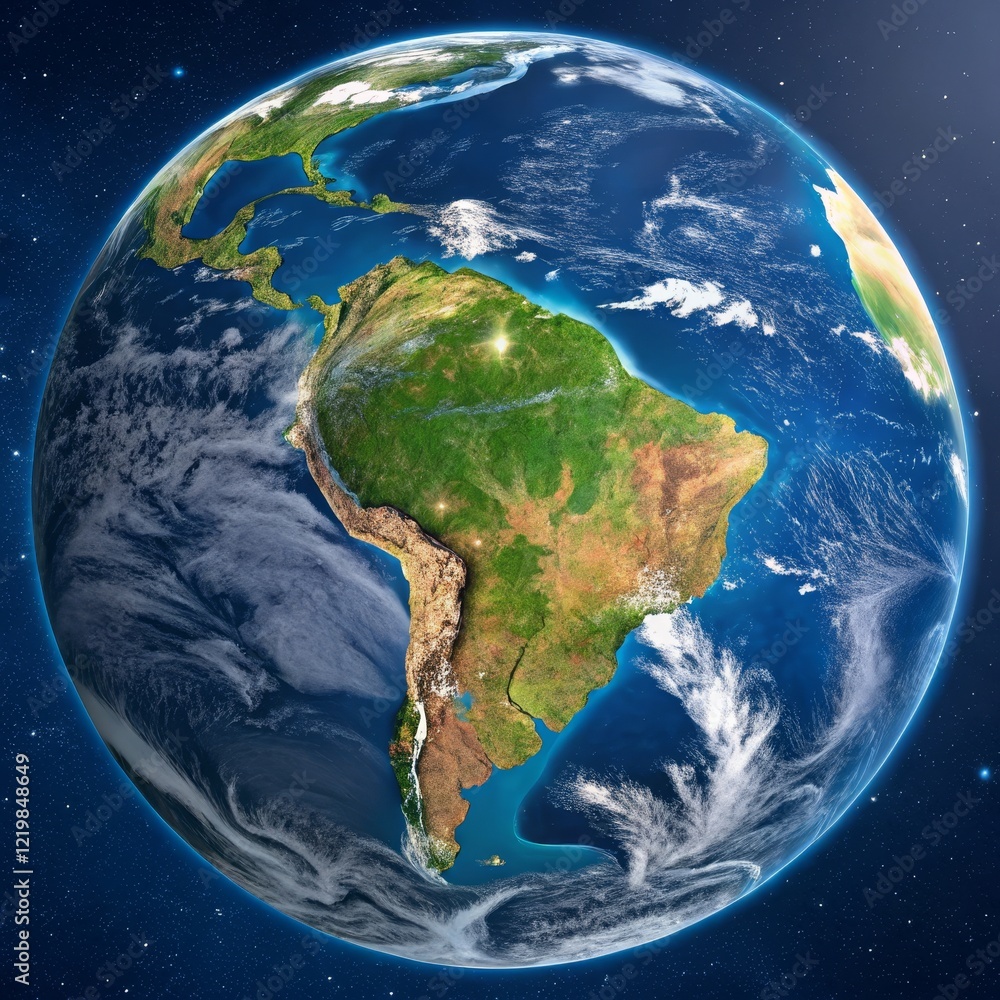 Fototapeta premium South America from Space Spherical Composition, Earth Image, Global View, Planet Earth Earth, South America