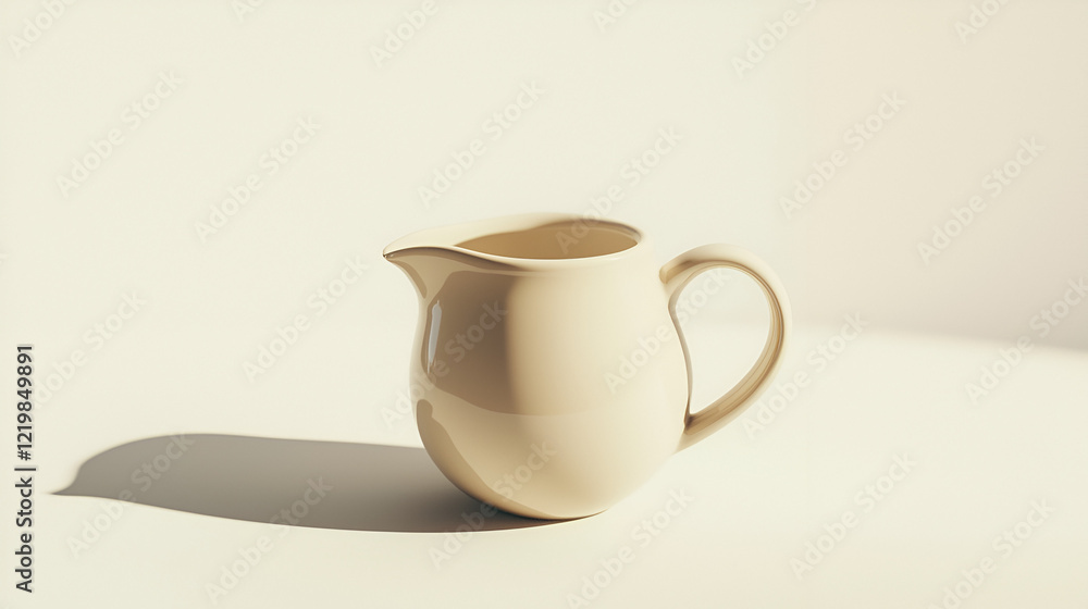 Cream-colored ceramic creamer against a bright backdrop. Perfect for minimalist kitchen or cafe aesthetics. Cream-colored ceramic creamer against a bright backdrop. Perfect for minimalist kitchen or cafe aesthetics.