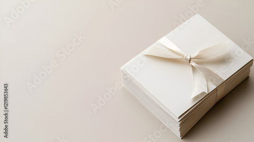Stack of blank cards tied with a cream ribbon, ready for messages or notes. Elegant stationery for special occasions.