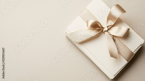 Elegant stack of blank cards tied with a beige ribbon. Perfect for invitations, announcements, or thank you notes.