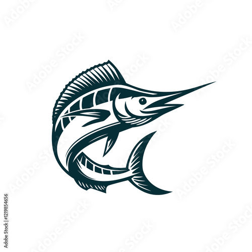  minimalist  marlin fish logo, perfect for fishing, ocean, and sports-themed brands. This versatile design can be used as a logo, icon, or graphic element.