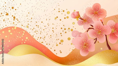 Abstract Pink Blossom Gold ...