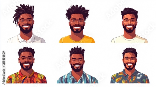 Six Diverse Male Avatars representing African Ethnicity in Different Styles photo