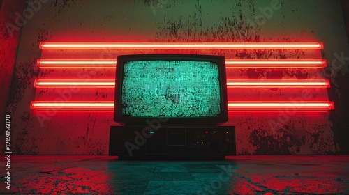 Retro TV Glitch Art Red Neo...