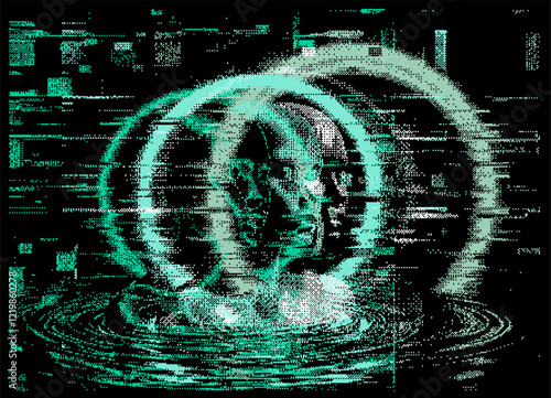 Abstract background with glitch art artifacts. Vector texture for futuristic poster or presentation backdrop.