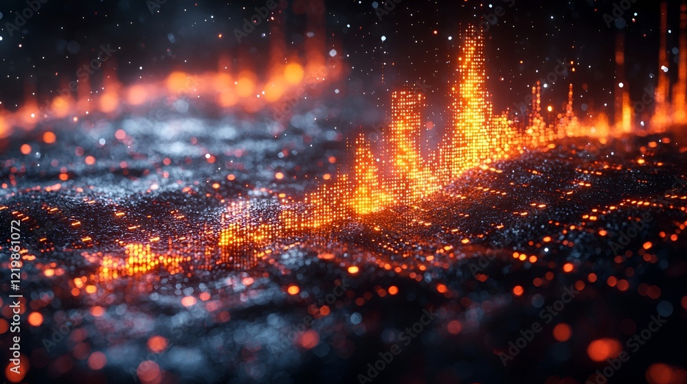 Fiery landscape, digital art, abstract background, burning particles, energy Fiery landscape, digital art, abstract background, burning particles, energy