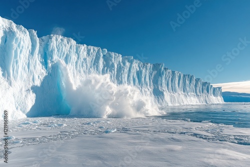 Glacier calving, icy water, stunning arctic scene.