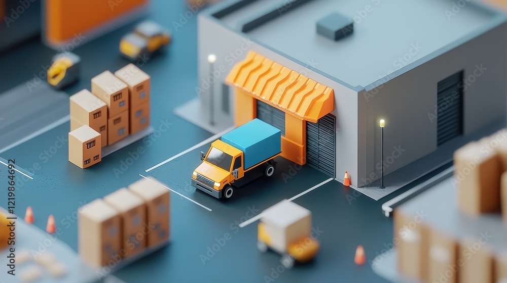 Obraz premium E-commerce logistics optimization flat design front view tech innovation 3D render complementary color scheme.