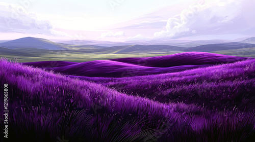 Purple Paradise: A Serene Landscape of Rolling Hills and Lavender Fields