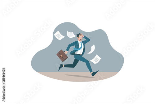 Illustration a man is a businessman running and loses his papers on the way. The guy in the suit runs away from economic danger. Vector illustration.