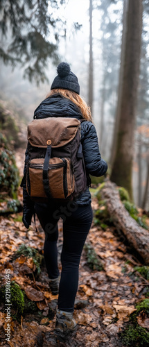 Wallpaper Mural  Hiking in a Winter Forest: Lifestyle Shot of a Girl Torontodigital.ca