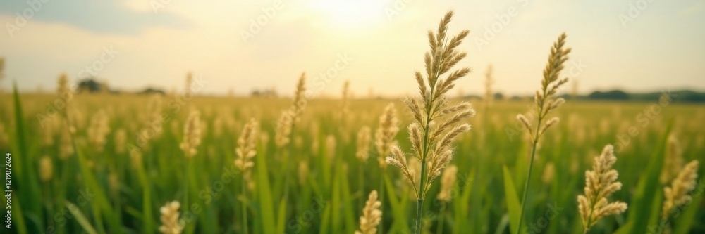 Mature flax plants swaying gently in the breeze, agriculture, fields Mature flax plants swaying gently in the breeze, agriculture, fields