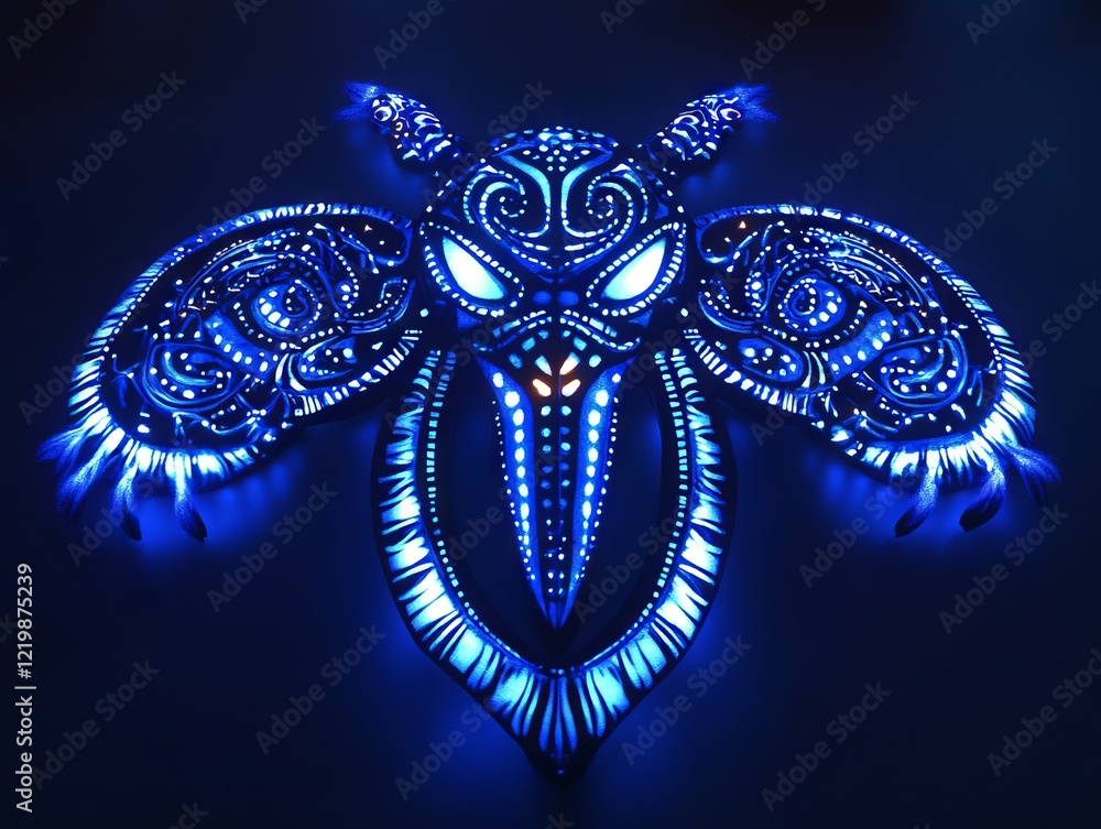 Glowing blue mask with intricate design Glowing blue mask with intricate design